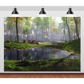 CORFOTO 5x3ft Fantasy Forest Landscape Backdrop Green Forest River Photo Backdrop Rainforest Jungle Backdrop Deep Forest Woodland Theme Party Decor Backdrop for Photography Studio