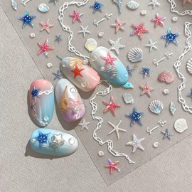 Sea Shells Nail Stickers 2PCS 5D Decals Self-Adhesive Summer Beach for Nails Art Manicure Accessories for Women DIY Cute Decorations