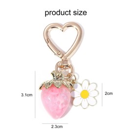 SJUIEO Cute Strawberry Keychain Bag Charm Flower and Daisy Keychain Accessories Decoration Girl Pink Keychain Transparent Keychain, pink