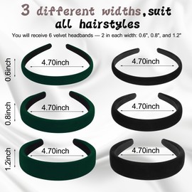 DiyJibb Velvet Headbands for Women and Teens, 6PCS Non-Slip Padded Hairbands with 3 Width Options (0.6", 0.8", 1.2"), Soft Comfortable Hair Accessories for Daily Wear, Makeup, Sports, and Gifts