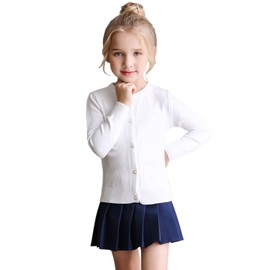 SMILING PINKER Girls' Basic Children's Cardigan Long Sleeves School Knitwear, White