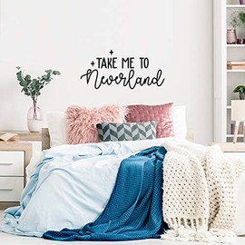 Vinyl Wall Art Decal - Take Me to Neverland - 20" x 40" - Peter Pan Inspired Modern Trendy Fantasy Indoor Home Apartment Bedroom Nursery Playroom Living Room Decoration Quote