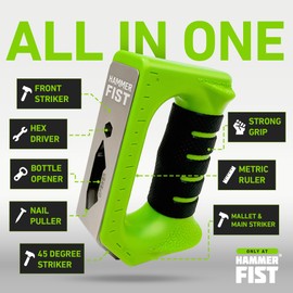 Hammer Fist Adaptive Multi Tool, Ergonomic & Lightweight Hammer with 3 Strike Angles, Built-in Hex Drive, Nail Puller, Bottle Opener & Ruler, Ideal for Tight Spaces, DIY Projects & Father’s Day Gifts