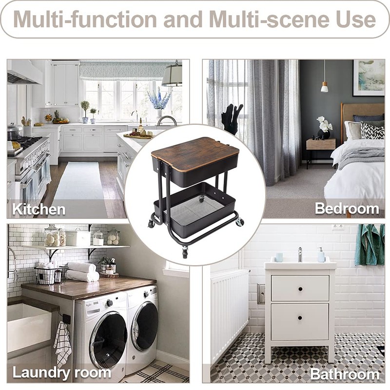 Melody House 2 Tier Metal Utility Rolling Cart Storage Organizer