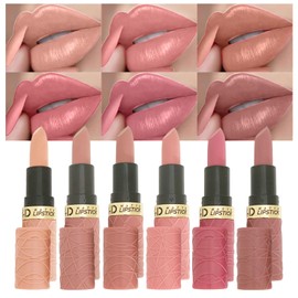 Matte Lipstick Set of 6 Lipstick Pack with Nude, Rose, Coffee, Brown Tones Waterproof, Long-Lasting Lipstick Formula with Rich Colours for Pigments Soft Velvet Lipstick Makeup Set (A)