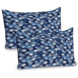 Ambesonne Winter Pillow Sham Set of 2, Various Different Ornate Snowflakes Blizzard Cold Season Xmas Themed, Quality Microfiber Bedding Item for All Seasons, 26" x 20", Pale Blue Dark Blue