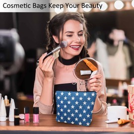 Kalygon Makeup Bag USA Flag Stars Makeup Bags For Purse Pouch, Vintage American Flag Stars Navy Blue Travel Toiletry Bag Cosmetic Bag Makeup Bags Flax Makeup Organizer Bag Pencil Pouch For Man Woman