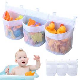 Badewannenspielzeug Aufbewahrungstasche,3 Bad Spielzeug Organizer Netz,Dusch Spielzeug Organizermit 5 Selbstklebenden Haken,Badewannenspielzeug Mesh Tasche Aufbewahrung und Sortierung für Kinder(Weiß)