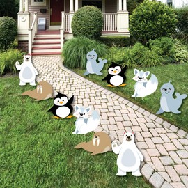 Big Dot of Happiness Arctic Polar Animals - Polar Bear, Seal, Penguin, Walrus and Arctic Fox Lawn Decorations - Outdoor Winter Baby Shower or Birthday Party Yard Decorations - 10 Piece