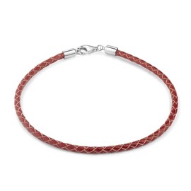 Materia #A57 925 Silver Beads Bracelet Men Women Leather Bracelet Carabiner Red 18-22 cm, 18 centimetres, Leather, Without Stone