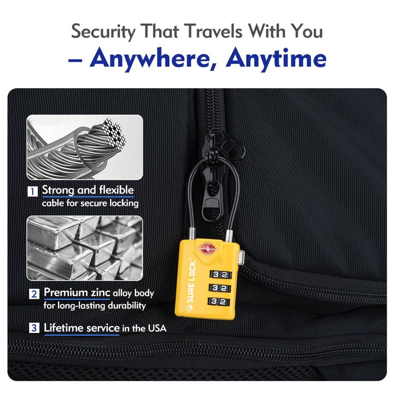 SURE LOCK TSA Compatible Travel Luggage Locks, Inspection Indicator, Easy