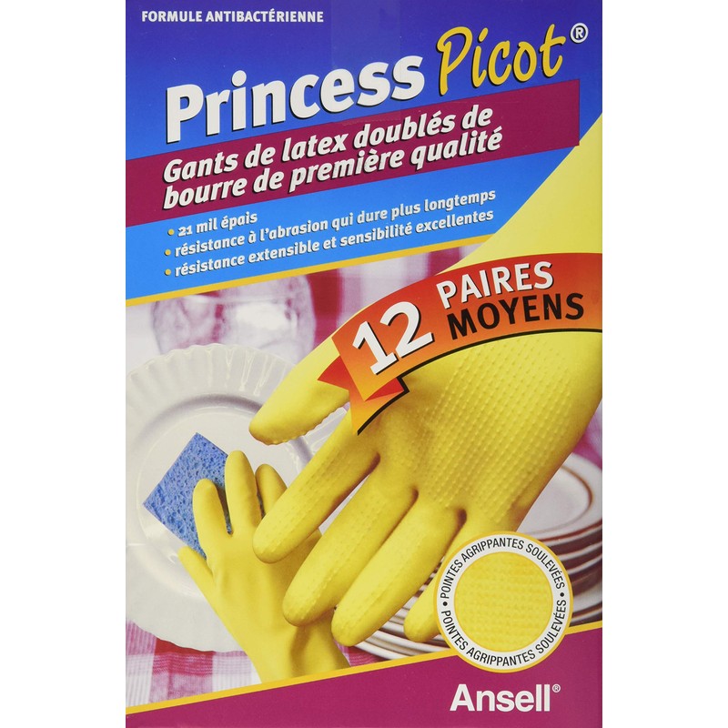 Princess Picot Rubber Gloves Medium (12 Pairs), 12 Count