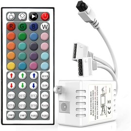 LED テープライト コントローラー RGB テープ用 リモコン 調光 調光 IRコント 4ピン 44キーリモコン付き 12V~24V SMD 5050/3528テープライト対応 8つのモード 20色コント(電源アダプタは付属していません) (1)