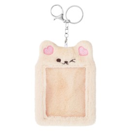 JIEYAO Plush Photocard Holder, Cartoon Bear Card Cover with Keychain Cute Cartoon Plush Photocard Holder Korean Style ID Card Cover Protective Case Card for Women Office and School Supplies