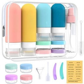 Kit de Botellas de Viaje, 16 Piezas, a Prueba de Fugas, Comprimible, con Bolsa de Almacenamiento Transparente, para Gel de Ducha, Acondicionador, Prod