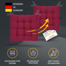 LILENO HOME Set of 2 Chair Cushions 29 Bordeaux (40 x 40 x 6 cm) - Seat Cushions for Garden, Kitchen or Dining Room - UV-Resistant Indoor and Outdoor Chair Cushions as Chair Cushions (Linda FUM)