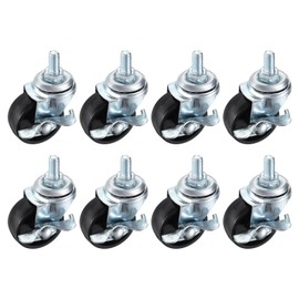 PATIKIL 1.5 Inch Threaded Stem Casters Wheels with Brake, 8 Pack Locking Swivel Wheels Wire Shelf Caster Wheels 110Lbs Load Capacity for Furniture Shelving Rolling Cart, Black