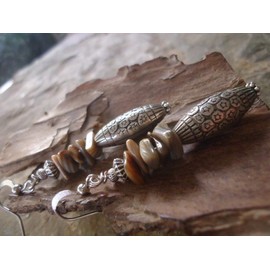 GRAU-BRAUNE BOHO BALI STIL & STEIN EINZIGARTIGE OHRRINGE