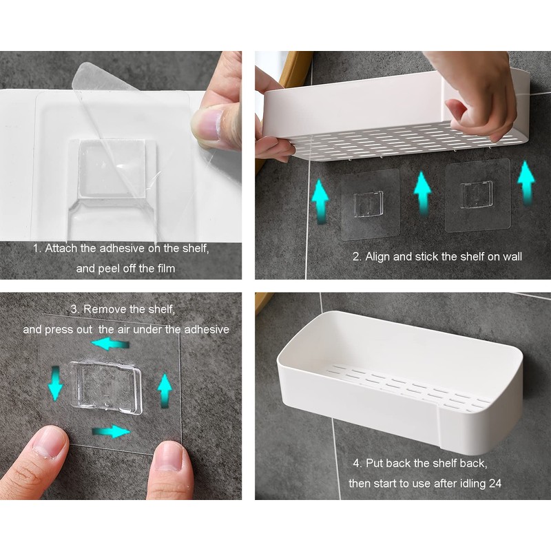 Fineget Plastic Shower Caddy Adhesive Wall Shower Shelves for Bathroom