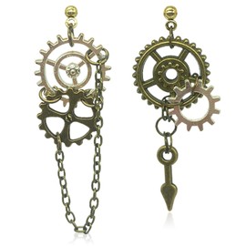 QUPENGXU Steampunk Vintage Clockwork Earrings Handmade Retro Clock Gear Drop Dangle Earrings For Women And Men (style-2)