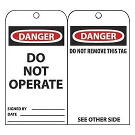 NMC 3" High x 6" Long, DANGER - DO NOT OPERATE, English Safety & Facility Acc...