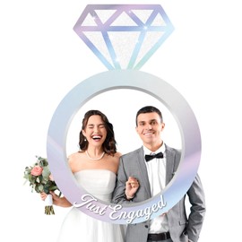 Yiaoyinnz Engagement Party Decorations Just Engaged Iridescent Diamond Ring Photo Prop Sign Bride To Be Photo Booth Backdrop Background for Engagement Bachelorette Wedding Bridal Shower Party Supplies