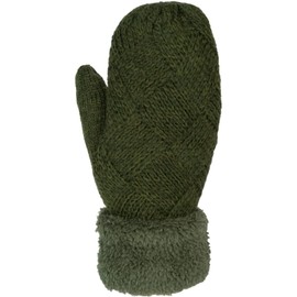 styleBREAKER Women warm winter knitted mittens, gloves with diamond pattern, thermo fleece, knitted gloves 09010031, Colour:Olive