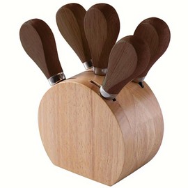 Linwnil 5-Piece Cheese Spreader Set with Walnut Handles, Stainless Steel Blade, and Wooden Stand Durable Cheese Knives for Appetizers, Charcuterie & Entertaining