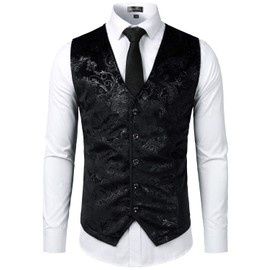 ZEROYAA Mens Hipster Black Paisley Single Breasted Suit Dress Vest/Tuxedo Waistcoat Z49 Black Large