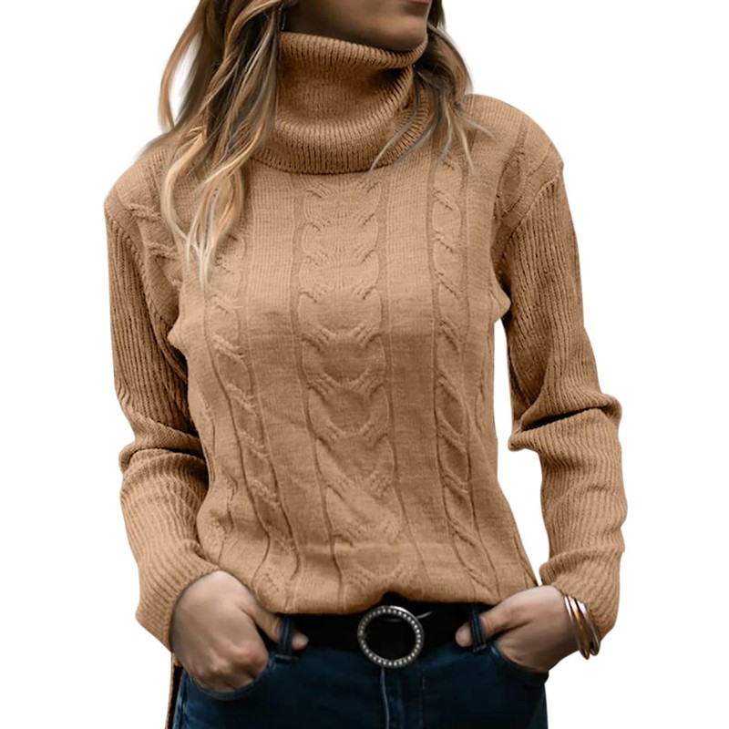 GeGekoko Womens Turtleneck Sweaters Cable Knit Long Sleeve Tops Pullover
