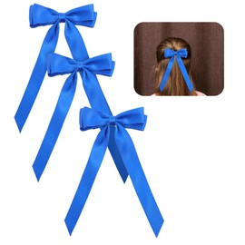 Royal Blue Large Hair Bows Alligator Clips, ValueBargain 3PCS 5.5" Satin Ribbon Barrettes with Long Tails for Bridal Party Women Girls Wedding Decor