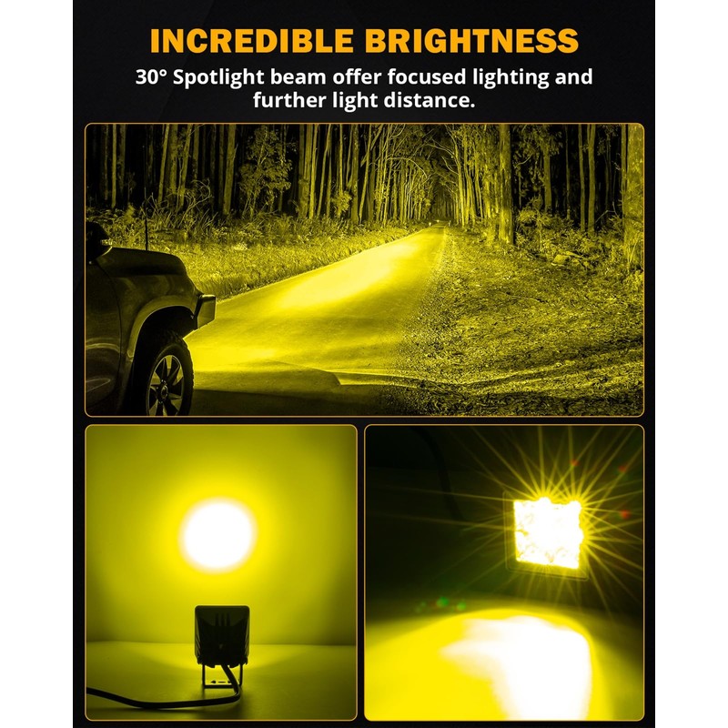 Auxbeam 2 Inch LED Pod Lights Amber Fog Light Off
