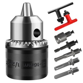 3-16mm Drill Chuck Adapter 1/2-20UNF, Hakkin Capacity Drill Chuck with SDS-Plus Shank 1/4" Hex Shank 1/2" Socket Square Hex Handle Adapter for Impact Driver/Electric Drill/Hammer Drill, 16mm