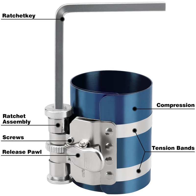 Xastro 3" Piston Ring Compressor Tool, Adjustable Ratchet Piston Ring