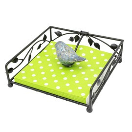 OwlGift Collection Bronze Coated Metal Flat Napkin Holder Dispensing Stand w/Ceramic Bird, Kitchen and Countertop Flat Napkin Storage Organizer