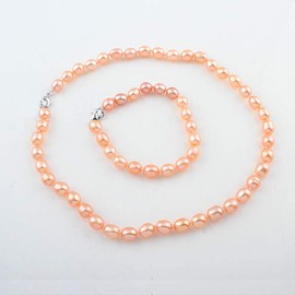 Treasure Bay 7-8Mm Cultured Pink Pearl Beaded Necklace Bracelet And Stud Earrings Set | Pearl Jewellery necklace set for Women Ladies Girls