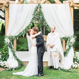 White Chiffon Backdrop Curtain 10ftx10ft Sheer Backdrop Wrinkle-Free Fabric Drape for Wedding Party Background Decorations