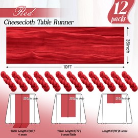 12Pack Red Cheesecloth Table Runner 35x120Inch Spring Easter Cheese Cloth Table Runner 10FT Boho Gauze Table Runners Rustic Sheer Table Runners for Wedding Bridal Shower Baby Shower Party Decor