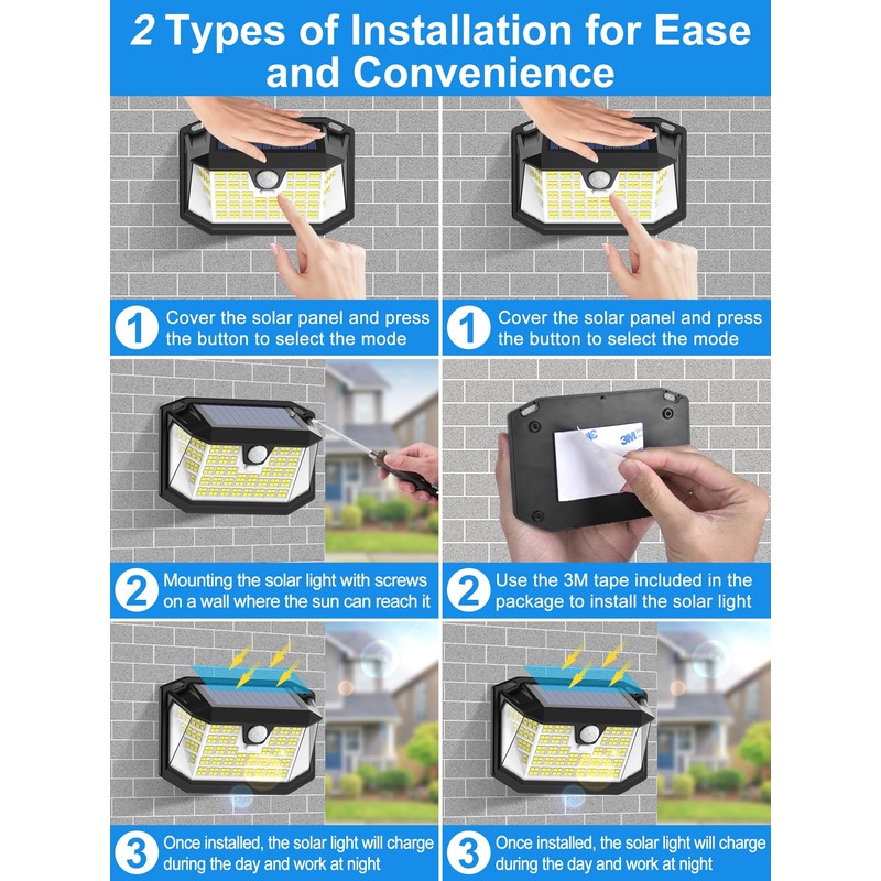 LANSOW Solar Motion Lights Outdoor 6 Pack, 188 LED/3 Modes,
