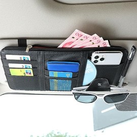 Organizador Visera para Auto, Organizador Parasol Coche, Multifuncional Bolsa de Almacenamiento Visera para Almacenar Pequeños Objetos en Automóviles para Gafas de Sol ,Tarjeta ,Bolígrafos (Negro)