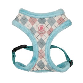 Pinkaholic New York Annika Dog Harness Over-The-Head Warm Winter Argyle Pattern Adjustable Chest for Small Dog, Aqua, Medium
