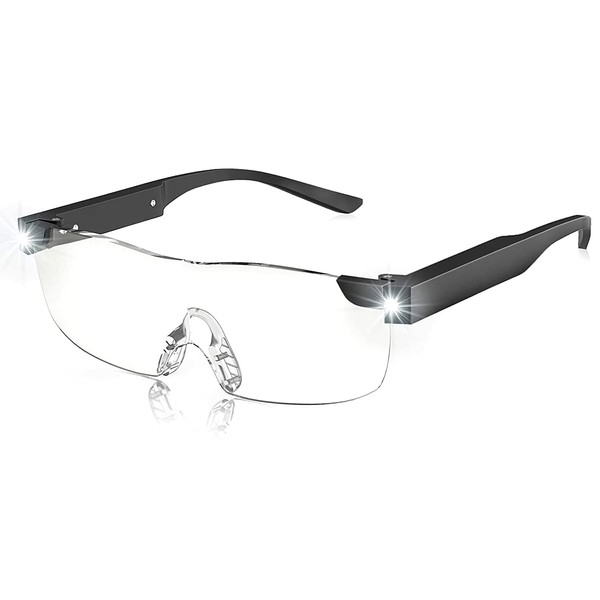 Skyway Lupenbrille mit Licht, 200% LED beleuchtete wiederaufladbare Lupenbrillen zum Lesen von Hobbys und zum Arbeiten, Big Vision Brillen