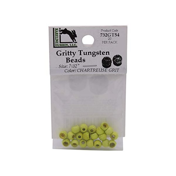 Hareline Gritty Tungsten Beads (7/32" (5.5 mm)) - Chartreuse Grit