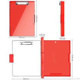Clipboard with Storage,Heavy Duty Clip Boards 8.5x11 with 2 Storage Case,Clear Visible Top Panel Storage Clipboards,Side Opening Clip Boards,Nursing Clipboard Folder Case for Office Supplies-Red