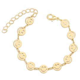 QEPOL Smile Bracelet, Smile Face Charms Bracelet Smile Design Bracelet Happy Smile Friendship Bracelets Jewelry Hip Hop Rock Fashion Bracelet for Friend Girlfriend Women Men (Golden)