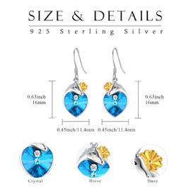 Horse Earrings for Women 925 Sterling Silver Crystal Heart Horse Earrings Animal Dangle Drop Earrings Jewellry Gift