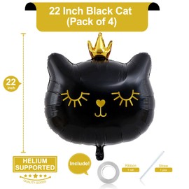 Giant Cat Balloons 22 Inch Adorable Black Crown Kitty White Cat Balloons for Kitten Pet Cat Theme Birthday Party Decorations