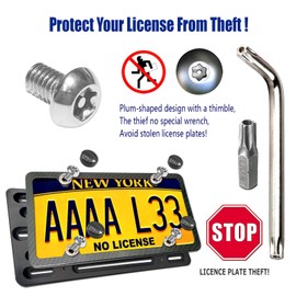 Aootf Front License Plate Bracket- Universal Front Bumper License Plate Mounting Kit, Car Tag Holder Adapter& Carbon Fiber Plate Cover, Anti-Theft Lock Screws, Caps, Nuts, For US Vehicle Trailer Truck