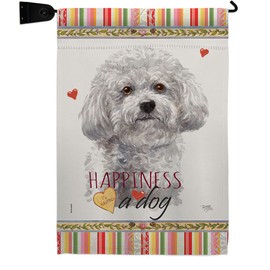 Breeze Decor Bichon Frise Happiness Garden Flag Set Mailbox Hanger Dog Puppy Spoiled Paw Canine Fur Pet Nature Farm Animal Creature House Banner Small Yard Gift Double-Sided, Made in USA