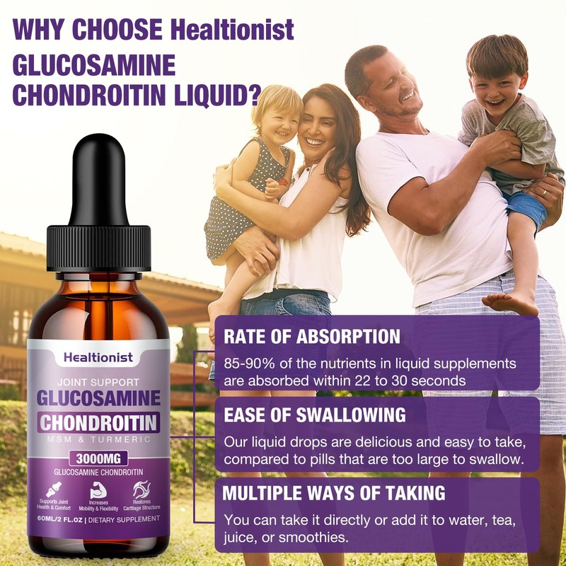 Healtionist 1 Pack Glucosamine Chondroitin MSM Liquid Drops, Extra Strength